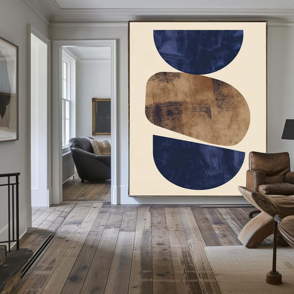 Modern Beige And Blue Painting Minimalist Textured Geometric Painting Large Minimalist Wall Art