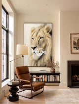Majestic Lion Portrait Painting Textured Neutral Wall Art For Modern Living Room