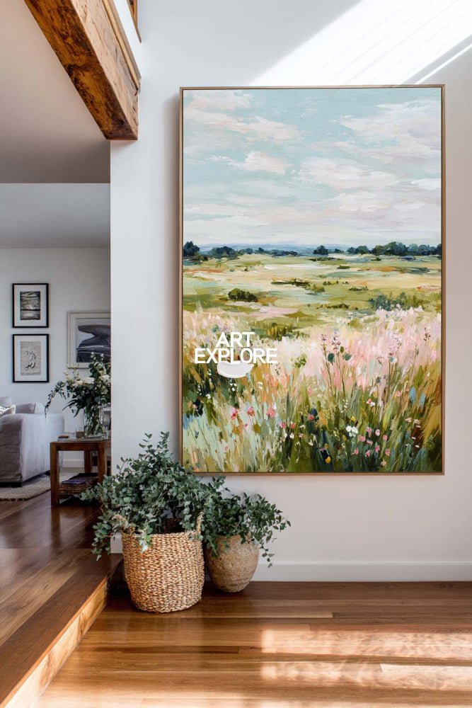Abstract Wildflower Field Painting Original Oil Art For Modern Home Decor