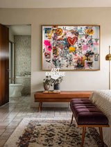 Vibrant Graffiti Abstract Art With Red Heart For Modern Living Room Decor