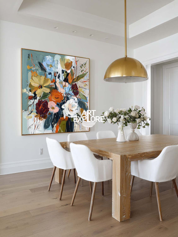 Modern Floral Bouquet Oil Painting Expressive Abstract Art On Canvas For Living Room Decor