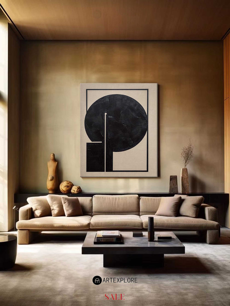 Black Beige Minimalist Painting Earth Tone Canvas Art Abstract Painting ...