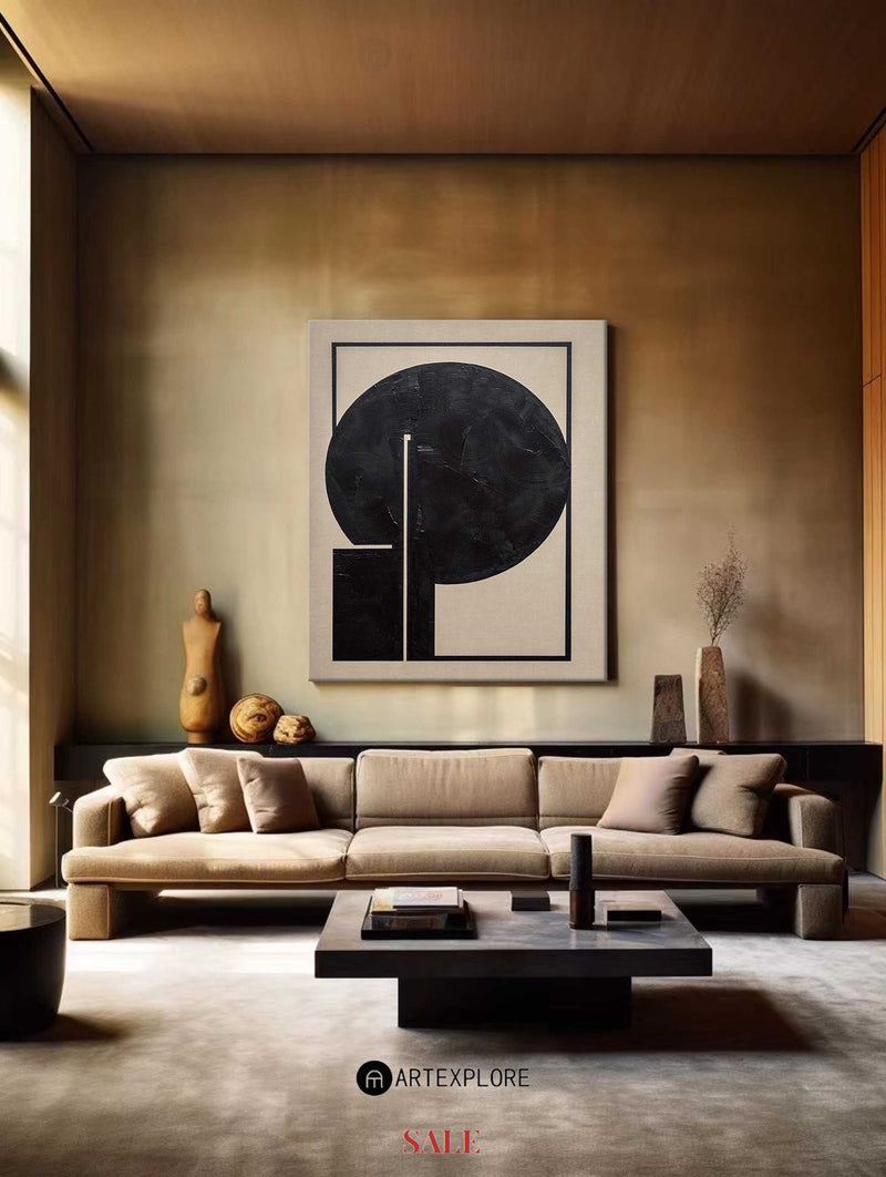 Black Beige Minimalist Painting Earth Tone Canvas Art Abstract Painting Minimalist Wall Art 