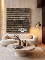 Minimalist Abstract Square Painting With Black Strokes For Modern Home Decor