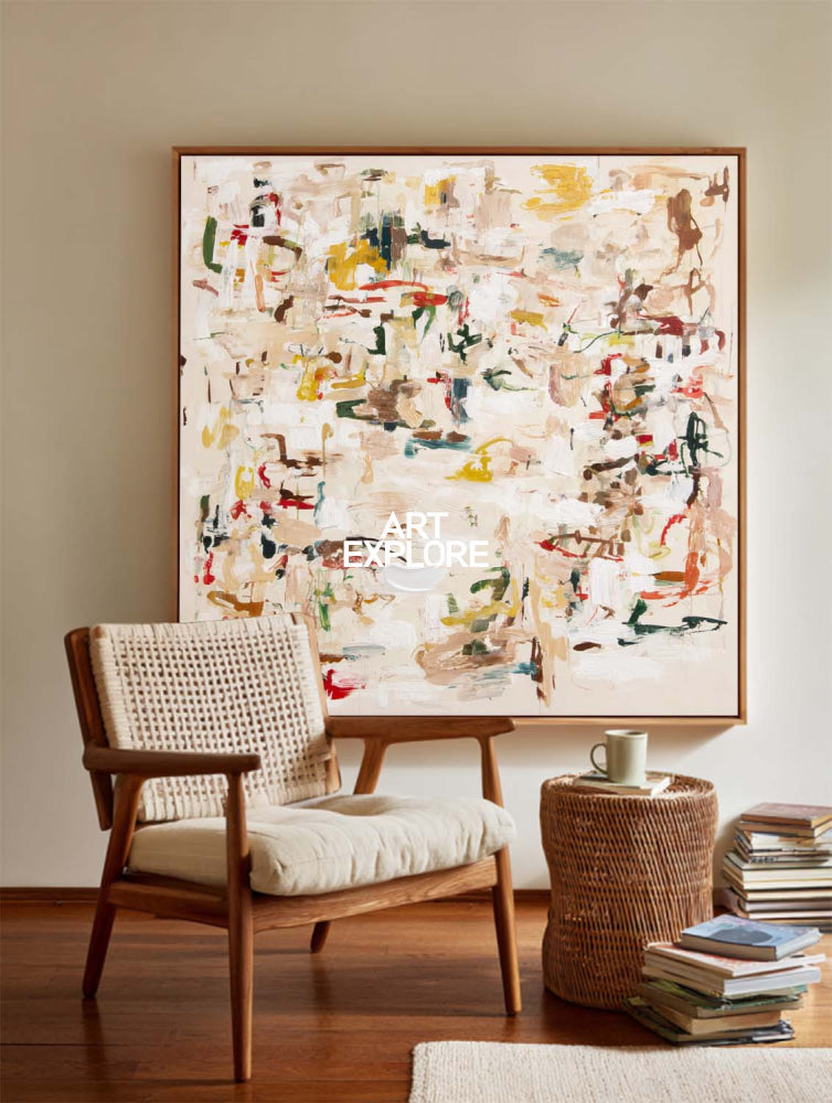 Modern Beige Abstract Painting Original Handmade Art For Luxury Home Interior Design