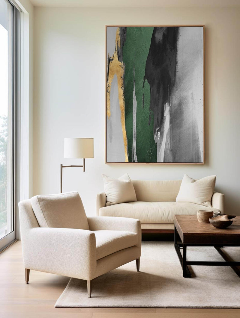 Extra Large Gold And Green Abstract Canvas Art Huge Navy Green Modern Abstract Acrylic Paitning For Livingroom