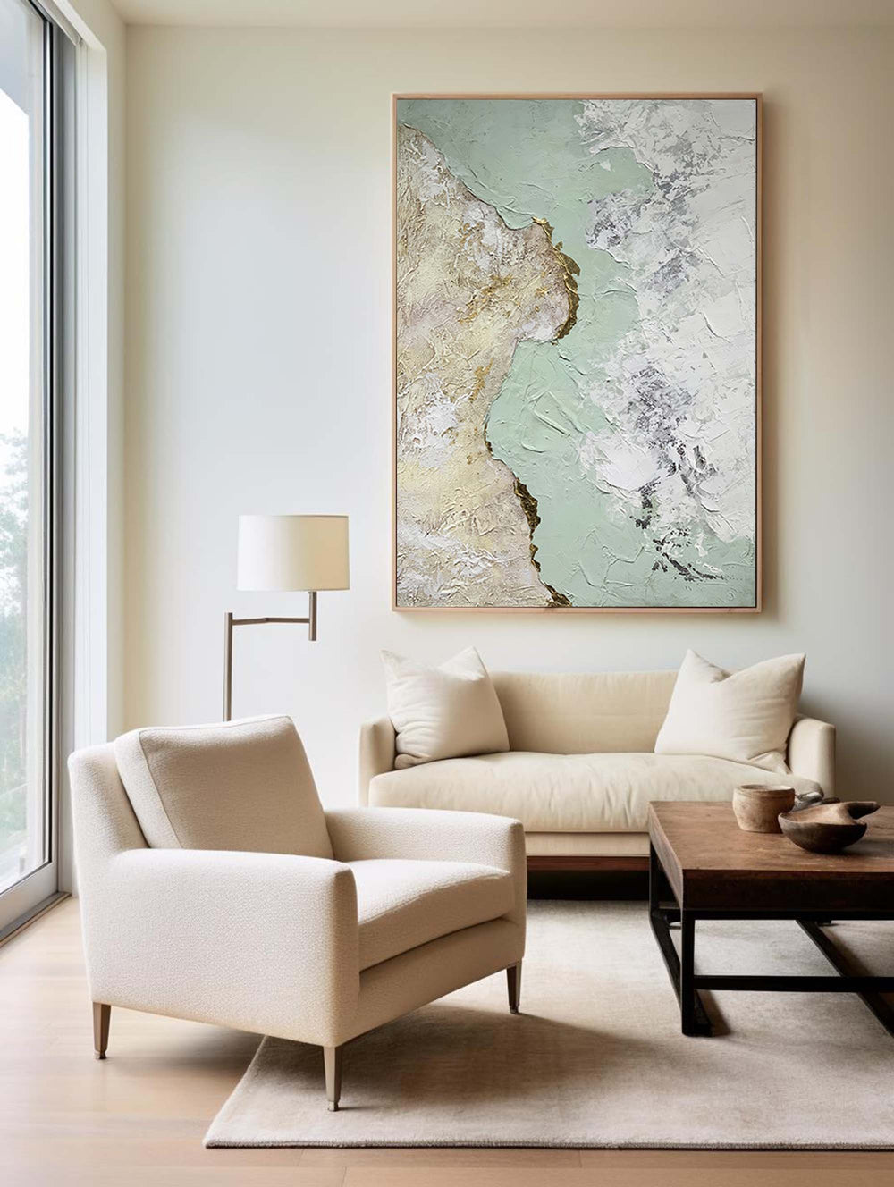 Abstract Green And Gold Canvas Painting Large Original Acrylic Abstract Canvas Art Modern Abstract Painting 