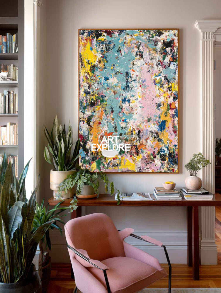 Vibrant Modern Abstract Art With Rich Textured Oil Painting For Contemporary Living Room Decor