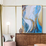 Abstract Blue And Gold Canvas Painting Large Original Acrylic Abstract Canvas Art Modern Abstract Painting 