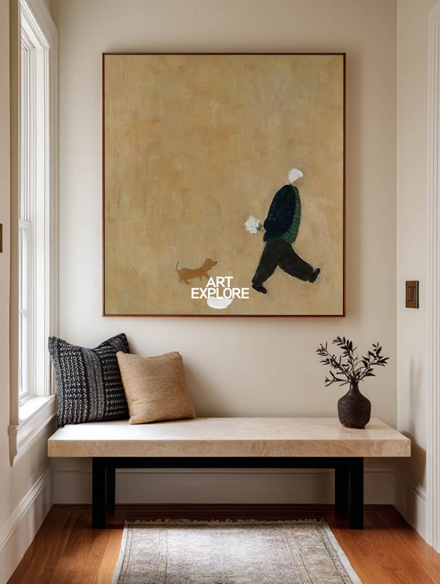 Modern Abstract Painting With Dog Figure For Contemporary Home Decor