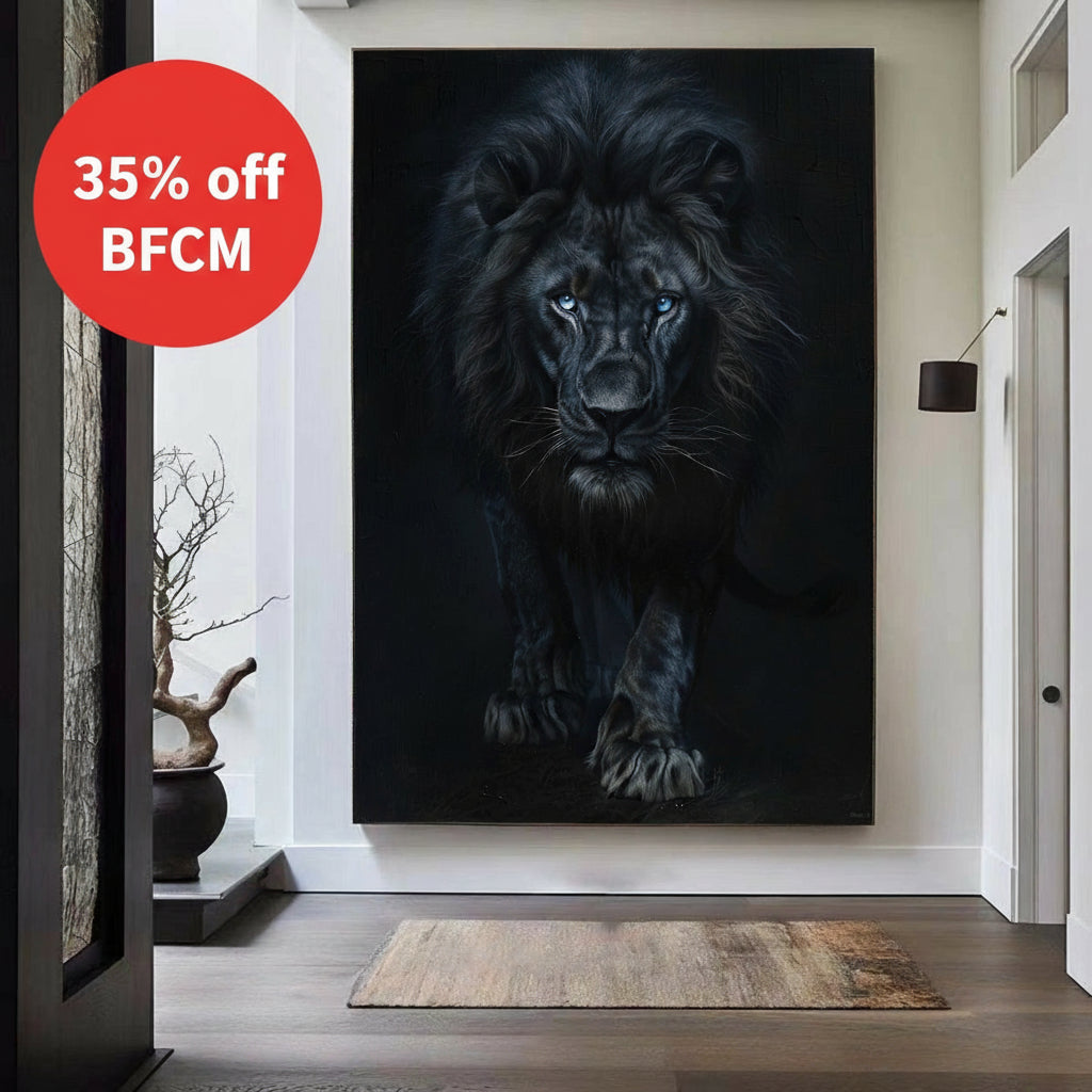 Large Lion Painting Black Lion King Wall Art Big Lion Oil Painting Handmade Animal Canvas Painting 