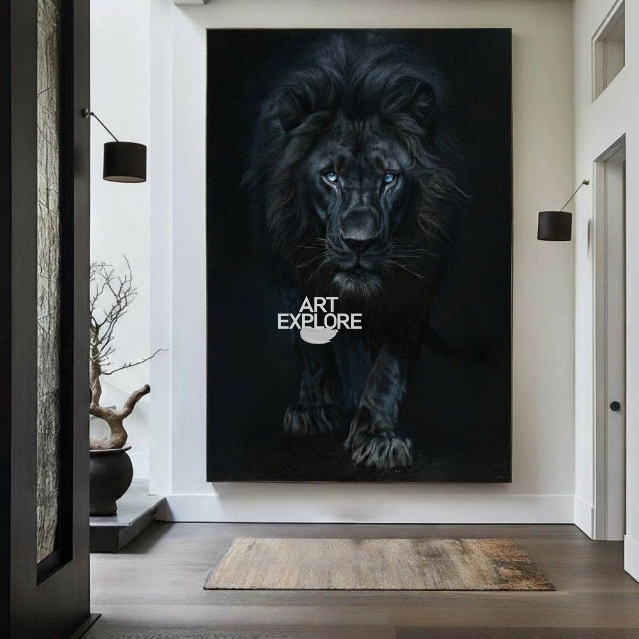 Large Lion Painting Black Lion King Wall Art Big Lion Oil Painting Handmade Animal Canvas Painting 