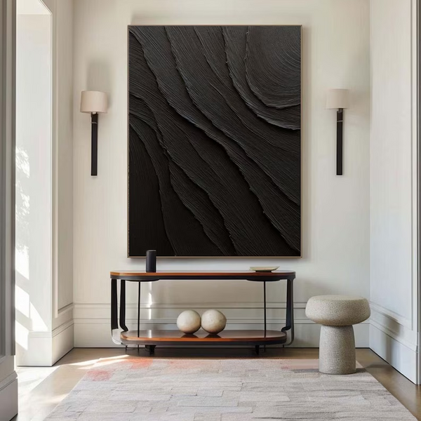 Large Black Abstract Painting Black Minimalist wall Painting Black 3D Textured Painting Modern abstract wall art Minimalist Painting Art