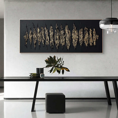 Large Black and Gold Abstract Art Minimalist Wall Art, Panoramic Canvas Wall Art Acrylic Painting