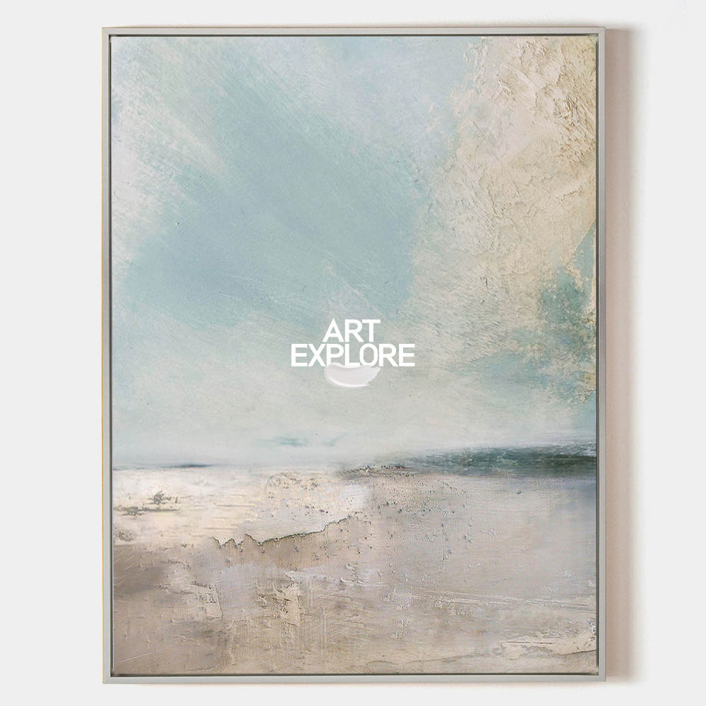 Original Nature Landscape Painting In Blue And Beige For Bedroom Wall Art Design