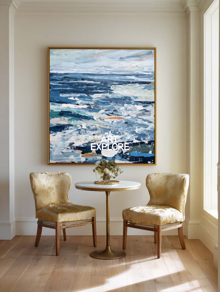 Abstract Ocean Painting Blue Seascape Art For Modern Home Decor