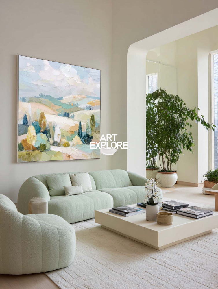 Serene Square Canvas Art Of Verdant Hills For Bedroom And Office Wall Decor