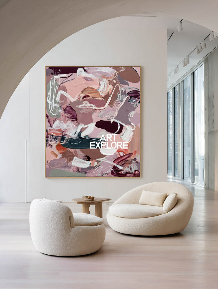 Textured Abstract Expressionist Art In Pink And Purple Tones
