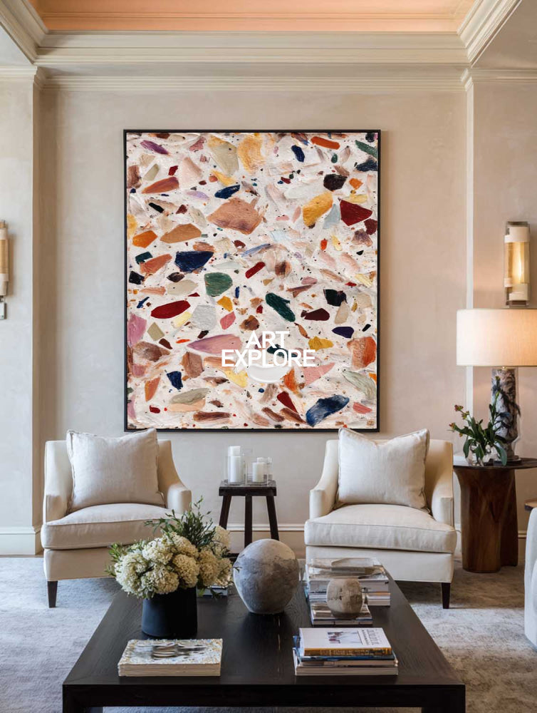 Large Vertical Contemporary Art Piece With Multicolor Mosaic Pattern For Office Wall