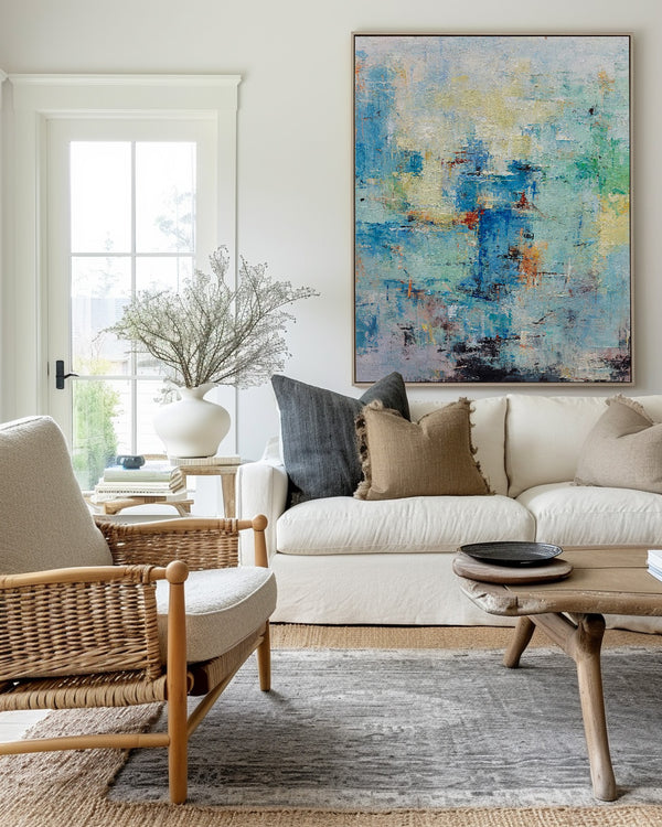 Large Original Abstract Blue And Green Wall Art Textured Modern Abstract Painting