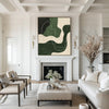 Abstract Green White Geometric Canvas Green Painting  Large Modern Minimalist Artwork For Living Room