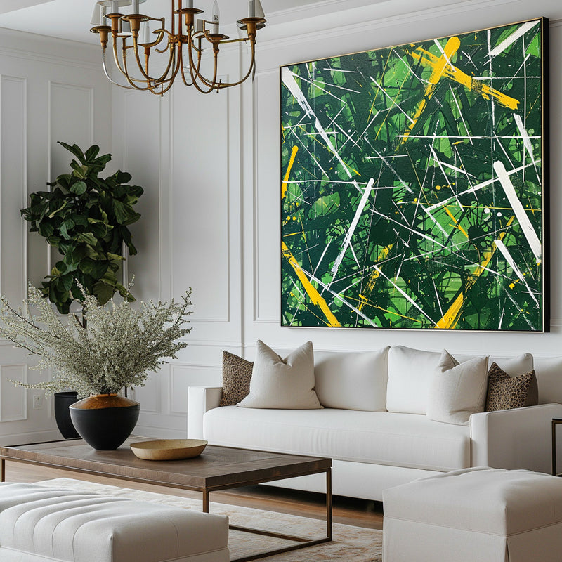 Modern Green And Yellow Abstract Wall Art Minimalist Painting on Canvas For Livingroom