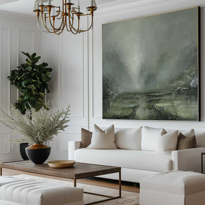 Modern Green Landscape Canvas Art Rich Textured Wall Art Modern Square Canvas Painting For Sale