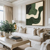 Abstract Green White Geometric Canvas Green Painting  Large Modern Minimalist Artwork For Living Room