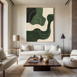 Abstract Green White Geometric Canvas Green Painting  Large Modern Minimalist Artwork For Living Room