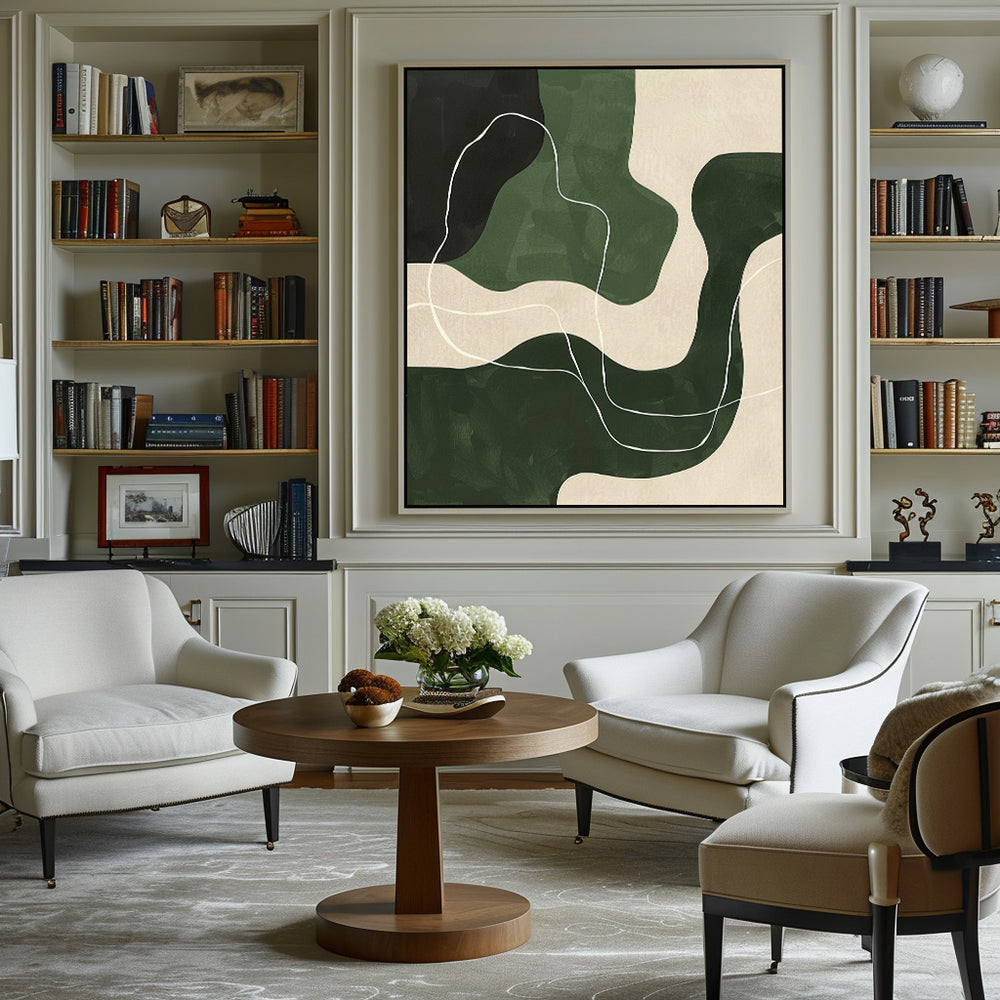 Abstract Green White Geometric Canvas Green Painting  Large Modern Minimalist Artwork For Living Room