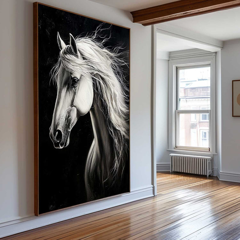 White Horse Oil Painting Modern Horse Portrait Art Painting Steed Painting Horse Art For Wall Decor
