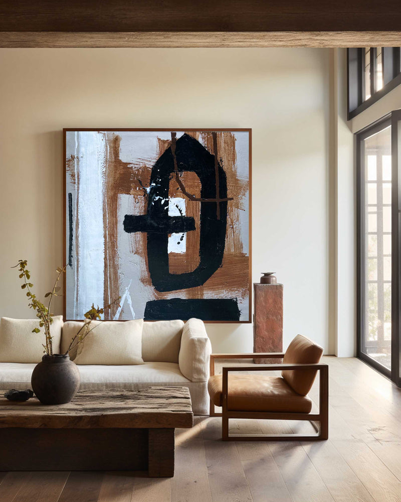 Modern Abstract Painting Large Livingroom Canvas Art Black And Brown Acrylic Painting 
