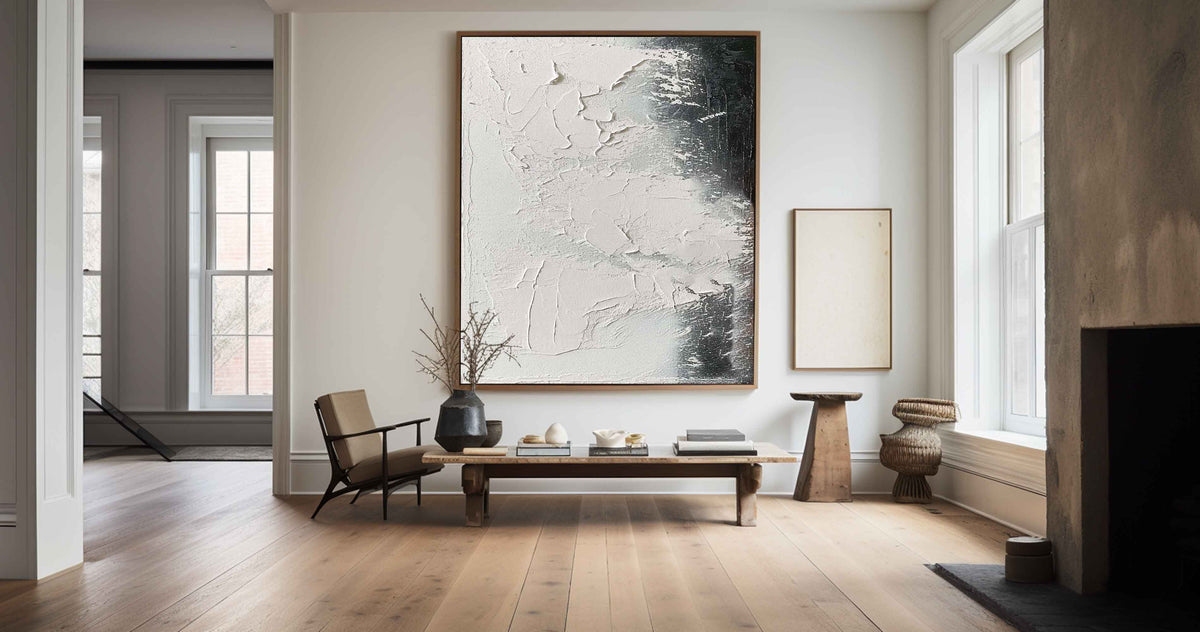 Black And White Abstract Painting, Black White Minimalist Painting, Black White Canvas Wall Art