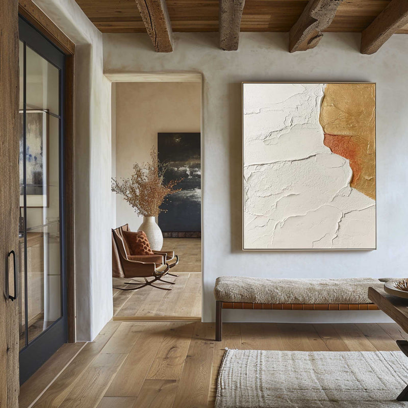 Abstract White And Gold Acrylic Oil Painting Minimalist White Art vertical Paintings For Wall Custom Artwork