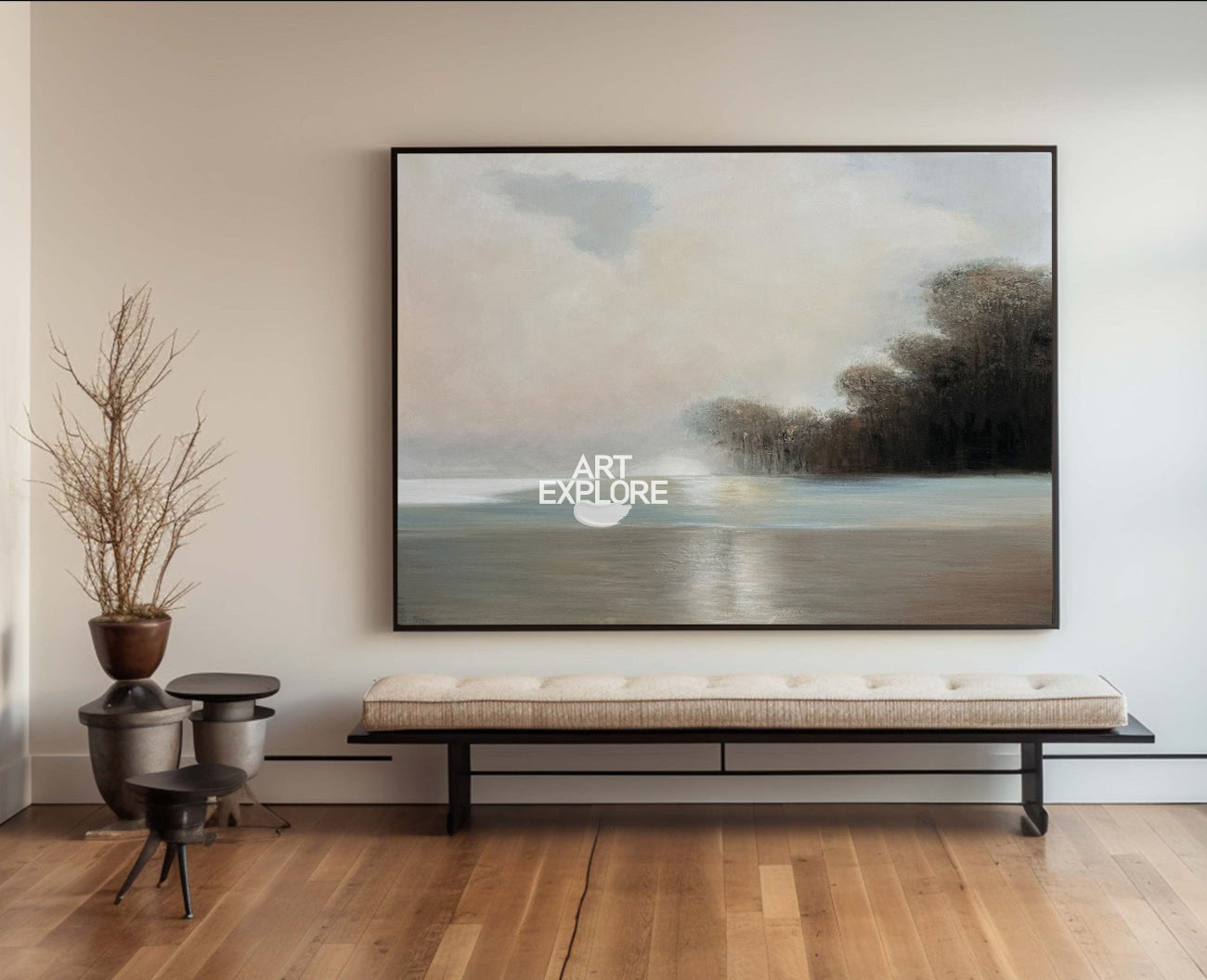Modern Landscape Art Beige Landscape Canvas Painting Office Framed On Canvas Landscape painting