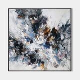 Modern Abstract Square Painting Black And White Textured Art For Living Room