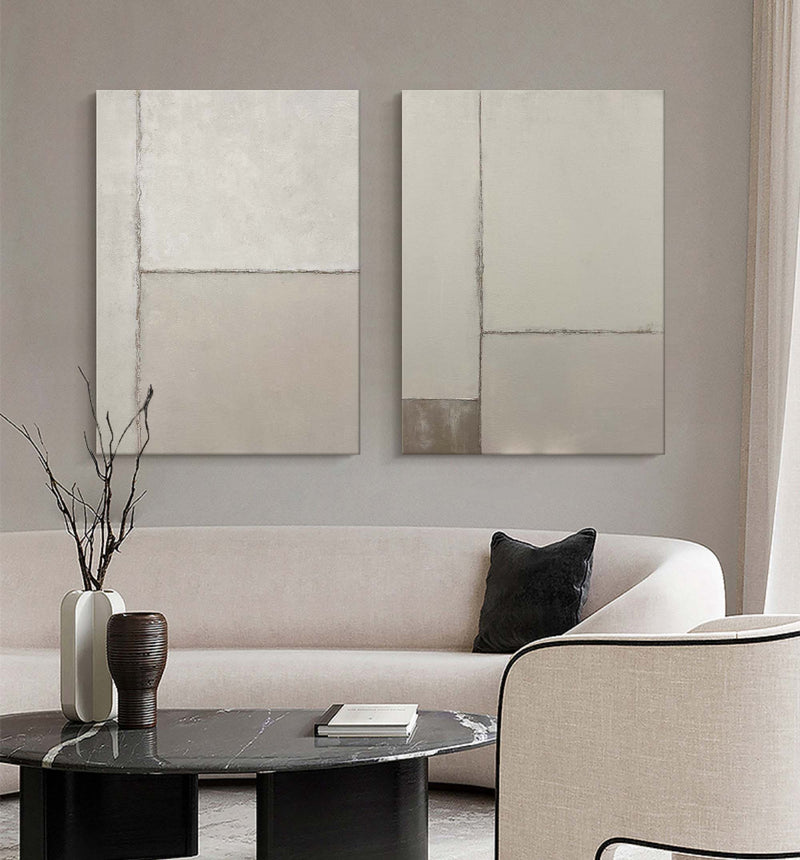 Modern Off White Abstract Wall Art Set Of 2 Beige Minimalist Art Minimalist Wall Art For Sale