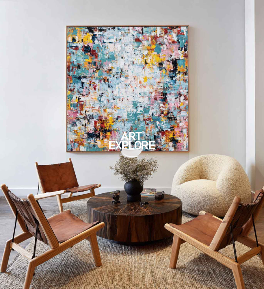 Hand Painted Textured Abstract Art With Blue And Gold For Modern Living Room Decor
