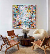 Hand Painted Textured Abstract Art With Blue And Gold For Modern Living Room Decor