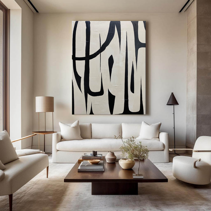 Black And White Modern Abstract Wall Art Large Acrylic Painting Abstract Painting For Sale