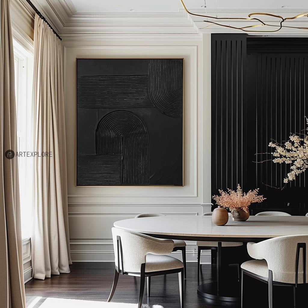 Large Black Textured Painting Modern Art ,Original 3D Black Abstract Canvas Art ,Large Black Painting