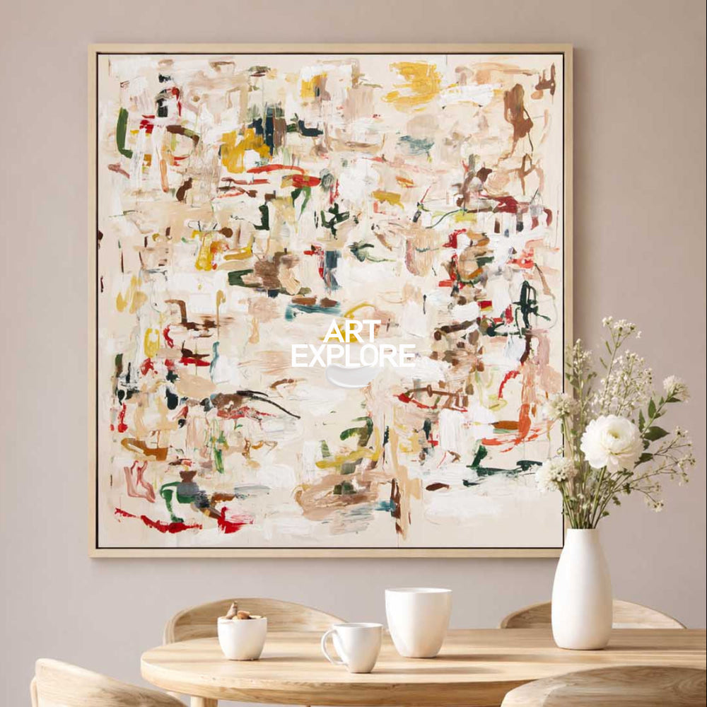 Modern Beige Abstract Painting Original Handmade Art For Luxury Home Interior Design