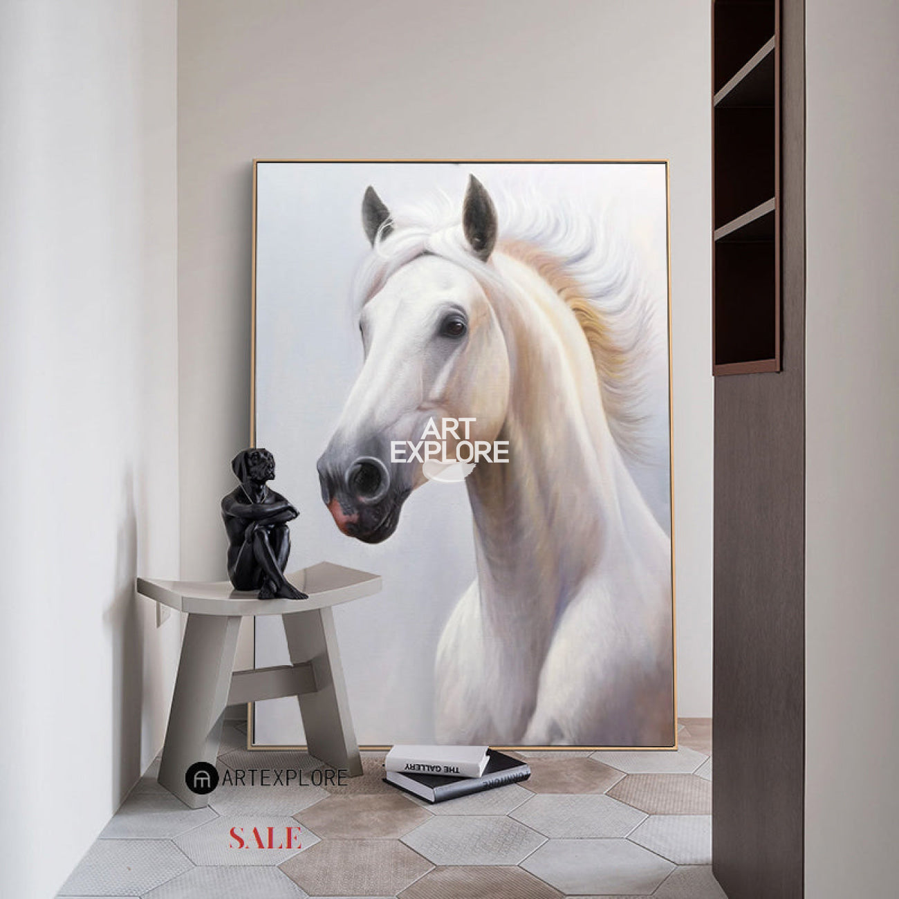 Modern White Horse Painting White Wild Horse Wall Art White Horse Canvas Artworks