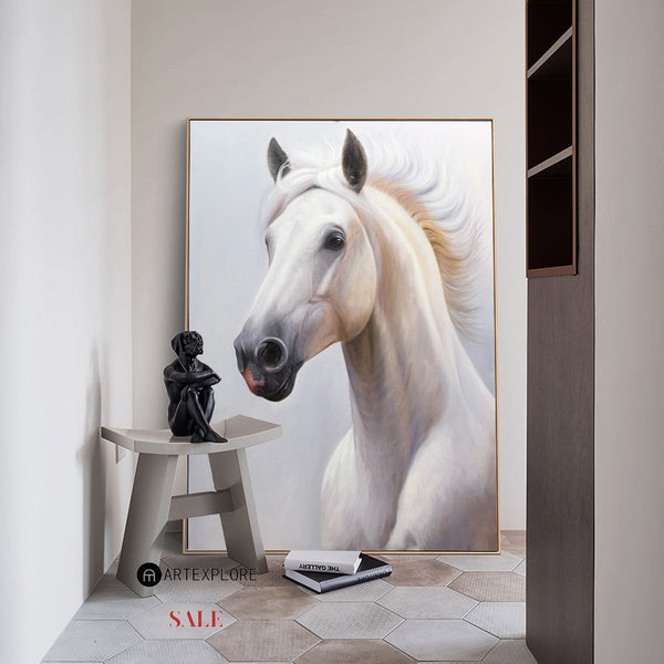 Modern White Horse Painting White Wild Horse Wall Art White Horse Canvas Artworks