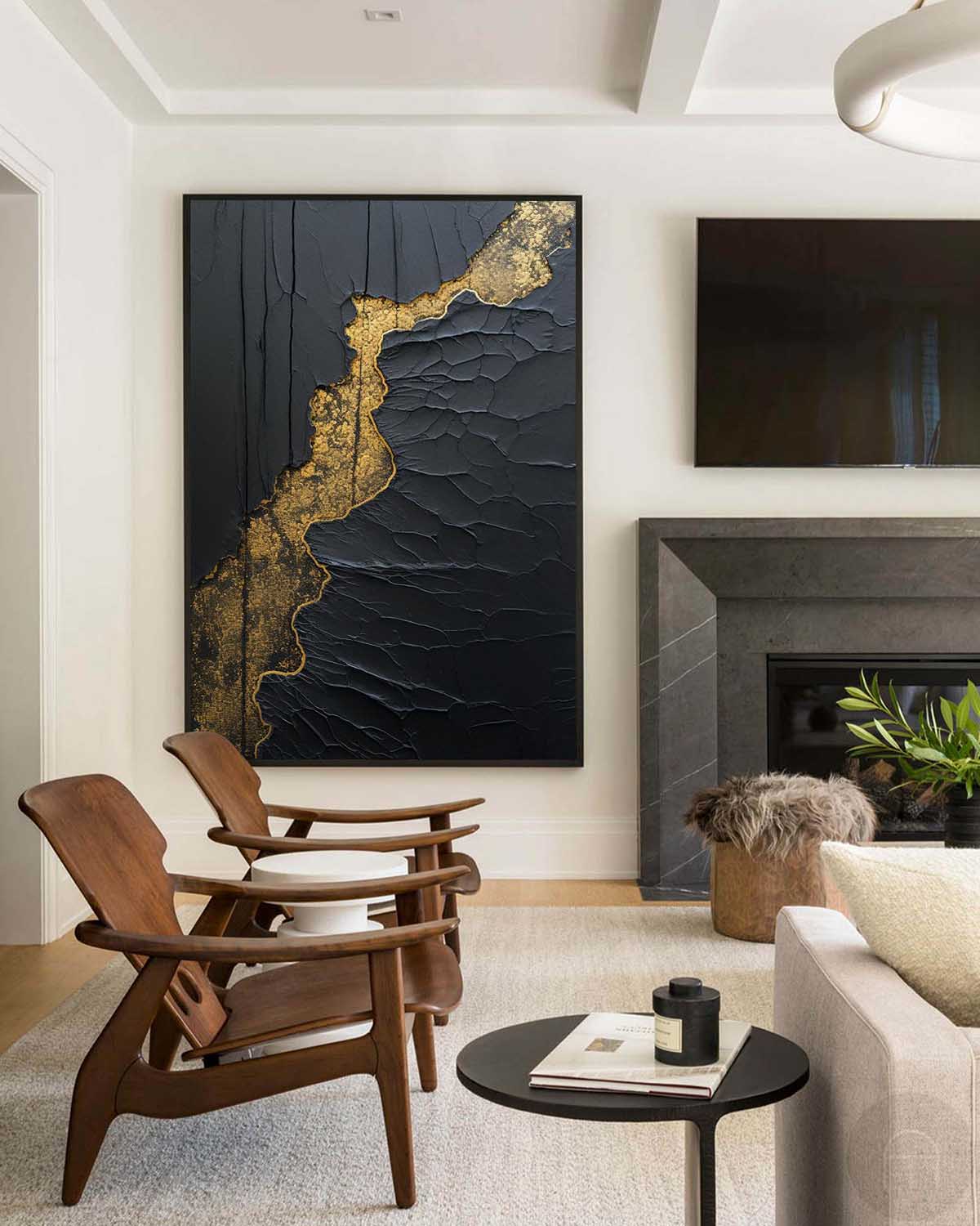 Black And Gold  Modern Art Black Texture Art Paintings For Wall Luxury Art Custom Artwork