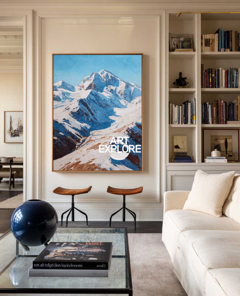 Majestic Snow Mountain Oil Painting For Modern Living Room Decor
