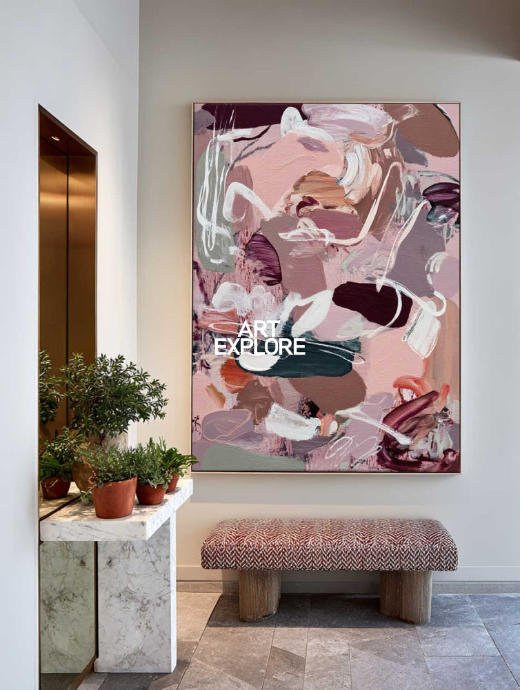 Textured Abstract Expressionist Art In Pink And Purple Tones