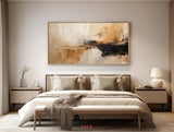 Modern large tan and brown abstract painting, black and beige acrylic painting for sale