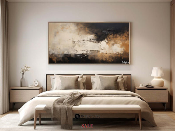 Large canvas paintings, dark beige and black abstract wall art, rich textured paintings