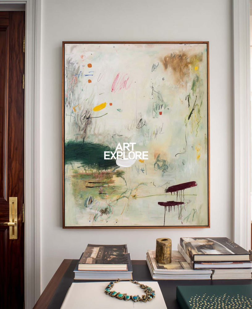 Modern Abstract Art Painting With Green Tones For Contemporary Living Room Decor